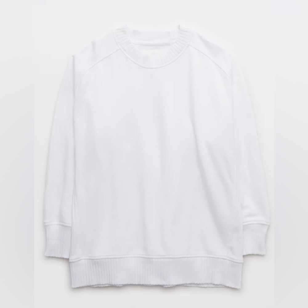 Aerie Down-To-Earth Crew Sweatshirt Size Medium White Oversized Fit
